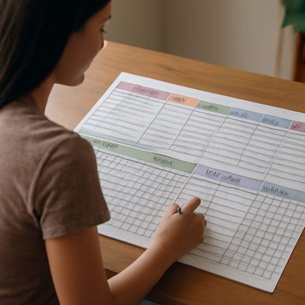 Household members reviewing a shared weekly chore schedule