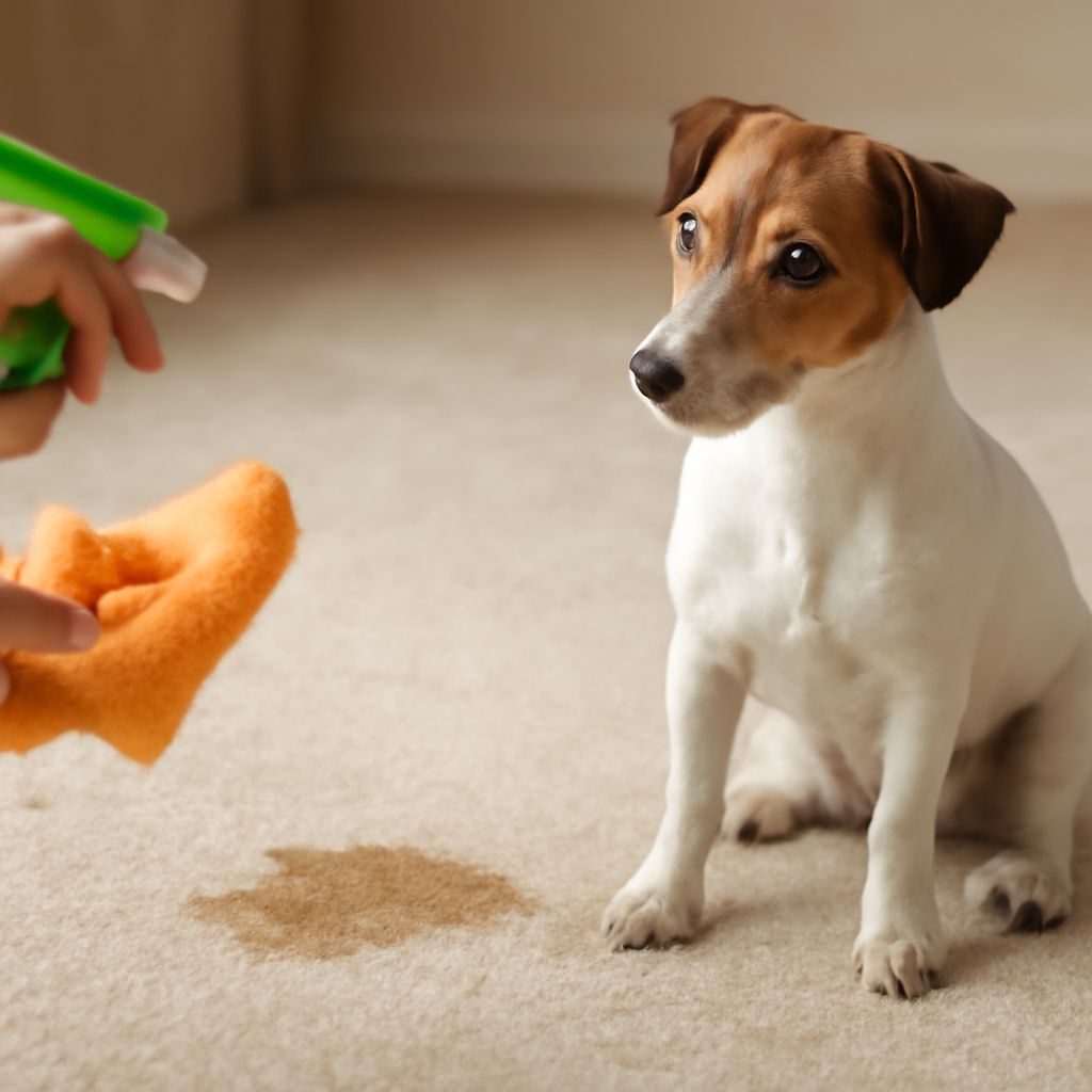 Gloved hands lifting solid feces from carpet with a scraper