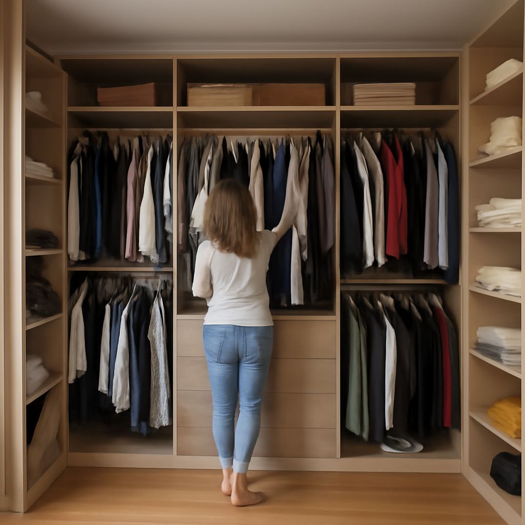 Closet shelf depth with folded clothes and hanging coats