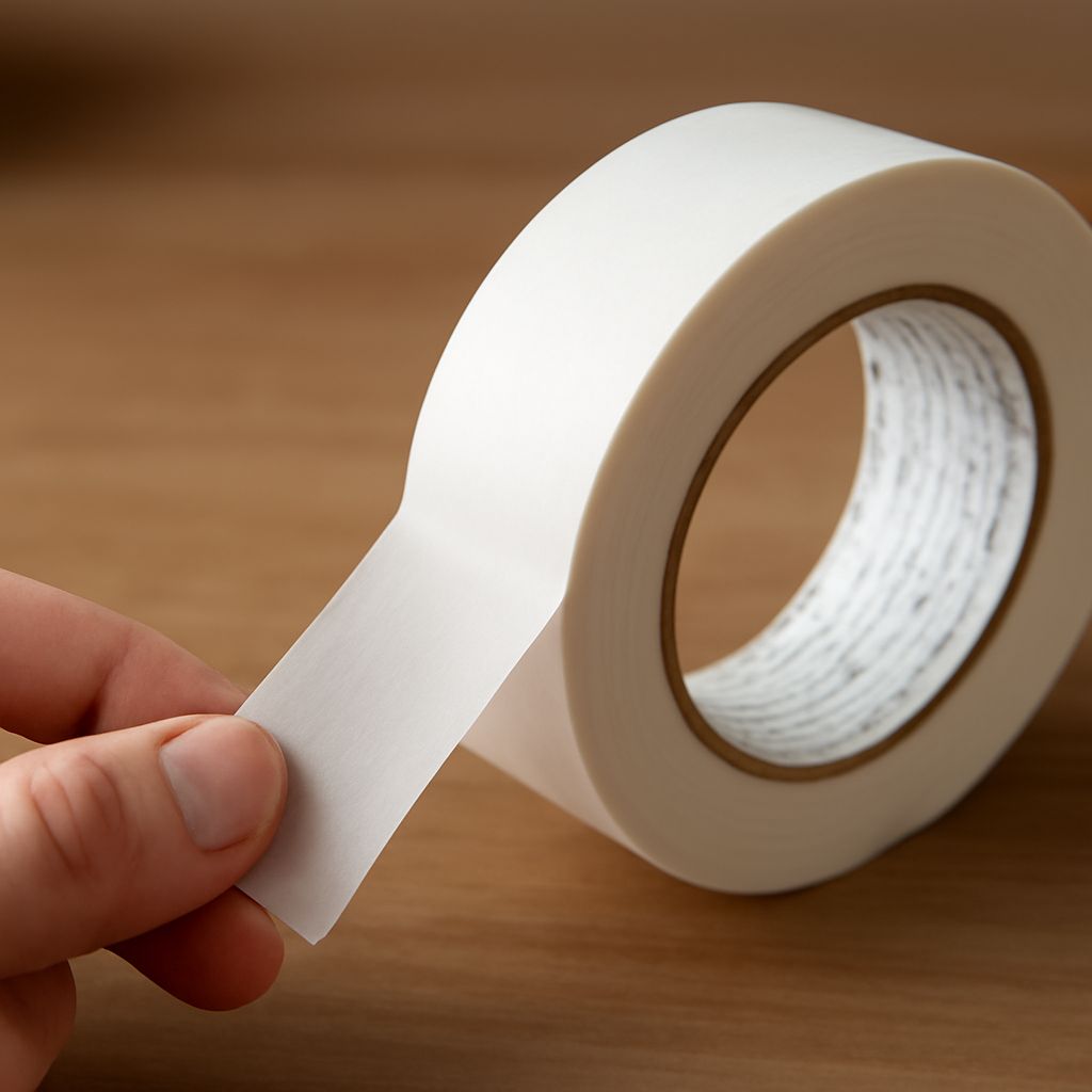 Foam mounting tape securing a wall hook to a clean painted surface