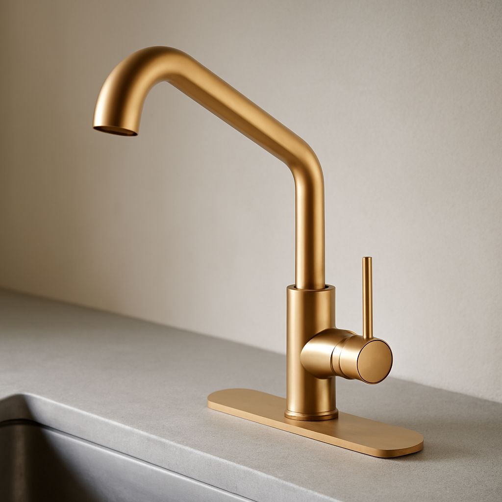 Laundry tub faucet mounted on a deep utility sink beside a bucket