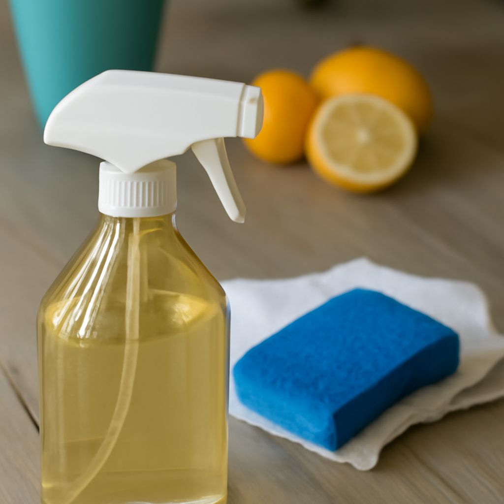 White vinegar and water being measured for a spray bottle cleaner
